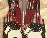 Vtg Christmas Vest Blanket Fringe Handmade Scottish Terrier Black Red Me... - $13.54