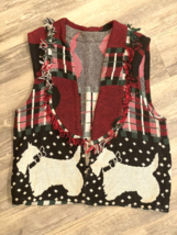 Vtg Christmas Vest Blanket Fringe Handmade Scottish Terrier Black Red Medium - £10.76 GBP