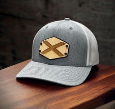 Alabama State Cross Flag Wood Leather patch Trucker Hat Patriotic Headwear - £18.26 GBP