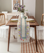 Spring Tulip Flower Cotten Linen Table Runner 120 Inches Long Vintage La... - £29.30 GBP