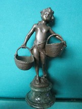 August Moreau Child with Baskets Signed 10&quot; Marble Base Main - $1,764.97