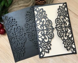 50pcs Black laser cut Wedding Invitations,Invite,Custom Laser Cut invite covers - £46.16 GBP