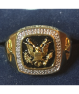 DANBURY MINT U.S. ARMY  Gold Plated Men&#39;s Ring  Eagle Black Enamel - $1,368.91 MXN
