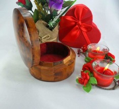 Thuya wooden jewelry box Gift, cylindrical red velvet Lined interior, burl wood - £77.61 GBP