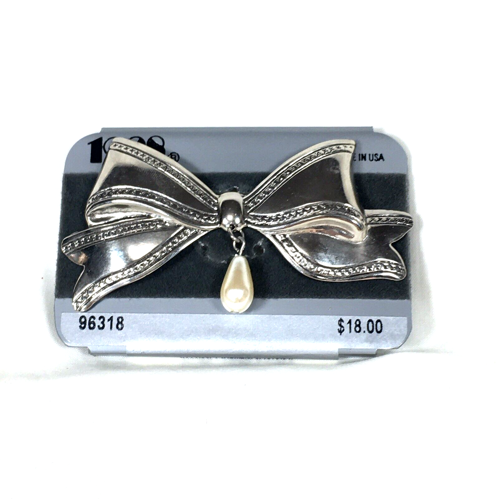 Primary image for Vintage 1928 Brand Jewelry Co Brooch Pin Silver Tone Bow Faux Pearl Dangle