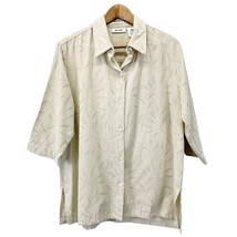 Units Womens Size L Linen Tunic Top Blouse Beige Tan Lagenlook Leaves Floral  - £23.10 GBP