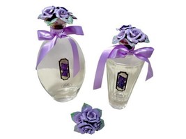 Cellini Collection Vtg Set Of 2 Perfume Glass Bottles &amp; 3 Lavender Rose Stoppers - £16.19 GBP