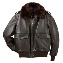 Mens Genuine Brown Bomber Leather leder Jacket  Vintage with Synthetic Fur - $257.17+
