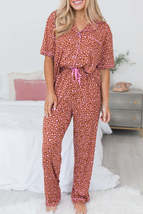 Brown Leopard Print Short Sleeve Shirt and Pants Pajamas Set - £37.34 GBP