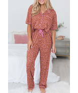Brown Leopard Print Short Sleeve Shirt and Pants Pajamas Set - $64.27 CAD