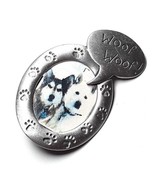 JJ Jonette Pewter Silver Woof Woof Dog Bark Paw Print Picture Oval Brooc... - $8.90