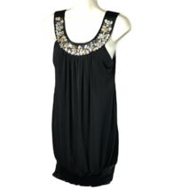 My Michelle Classy Shirt Blouse ~ Sz S ~ Black ~ Long ~ Sleeveless ~ Beads - £17.69 GBP