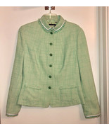 Elie Tahari Green Tweed Coco-esque Lightweight Spring Blazer Jacket Pockets - £38.13 GBP