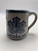Great Bay Pottery Mug Stoneware Hand Made Mug Green Blue Chester NH Maple Leaf - £19.28 GBP