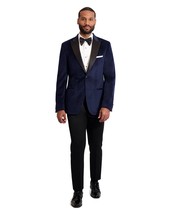 Ike Behar Navy Velvet with Black Peak Lapel Tuxedo Jacket Only Slim Fit - £173.12 GBP