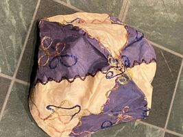 White/Blue Satin Kippah w/Different Color Design Trim 8.5" Pre-Owned l2 - $12.99