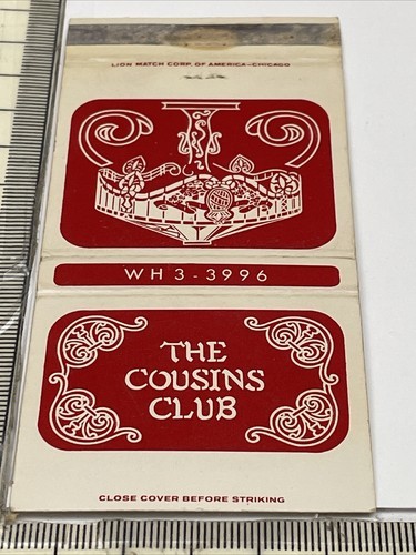 Matchbook Cover  The Cousins Club  Entertainment -Dancing Nightly  gmg - $12.38