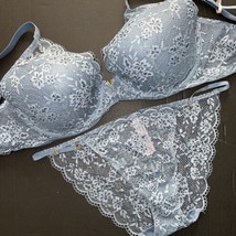 Nwt Victoria&#39;s Secret 38DD Bra Set L Panty Blue Floral Lace Love Cloud Comfy - £63.30 GBP
