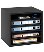 VEVOR Wood Literature Organizer Adjustable File Sorter 5 Compartments Black - £51.34 GBP