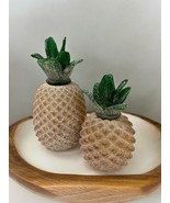 Pair Of Frosted Art Glass Pineapples Hand Blown 9” 7” Unmarked Heavy Hom... - $109.24