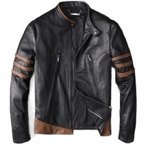 Wolverine X-Men with Brown Stripes Hugh Jackman Style Leather Biker Jacket  - $2,213.07 MXN+