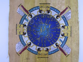 1980&#39;s Egyptian Papyrus “Zodiac Calendar&quot;  16 In Signed Art - £24.89 GBP