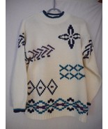 Vintage 1980s Size M White blue green purple mock turtleneck Sweater - $39.98