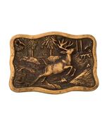 Vintage Bergamot Brass Works BTS Deer Belt Buckle Forest Scene Made in U... - $25.20