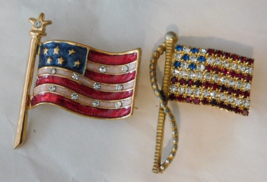 RAFAELIAN &amp; Unbranded Vintage Flag PinsBrooches Patriotic USA Rhinestone... - £15.69 GBP
