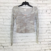 Cozie by Pink Rose Shirt Womens Juniors Medium Green Camo Waffle Long Sleeve Top - £19.27 GBP