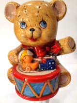 Vintage by Enesco 1981 Teddy Bear With Drum Toys Piggy Bank Brown Multic... - $8.38