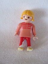 Geobra Playmobil Child Figure: Nougat Body &amp; Head, Blonde Hair w/ Pink O... - $4.00