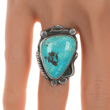 sz6 Chief Wolf Robe Hunt (1905-1977) Acoma silver and pear shaped turquoise ring - £201.02 GBP