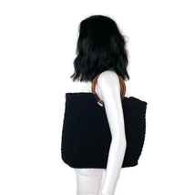 Sam Edelman Crochet Knit Black Purse Wooden Handles Tote Bag - £15.56 GBP
