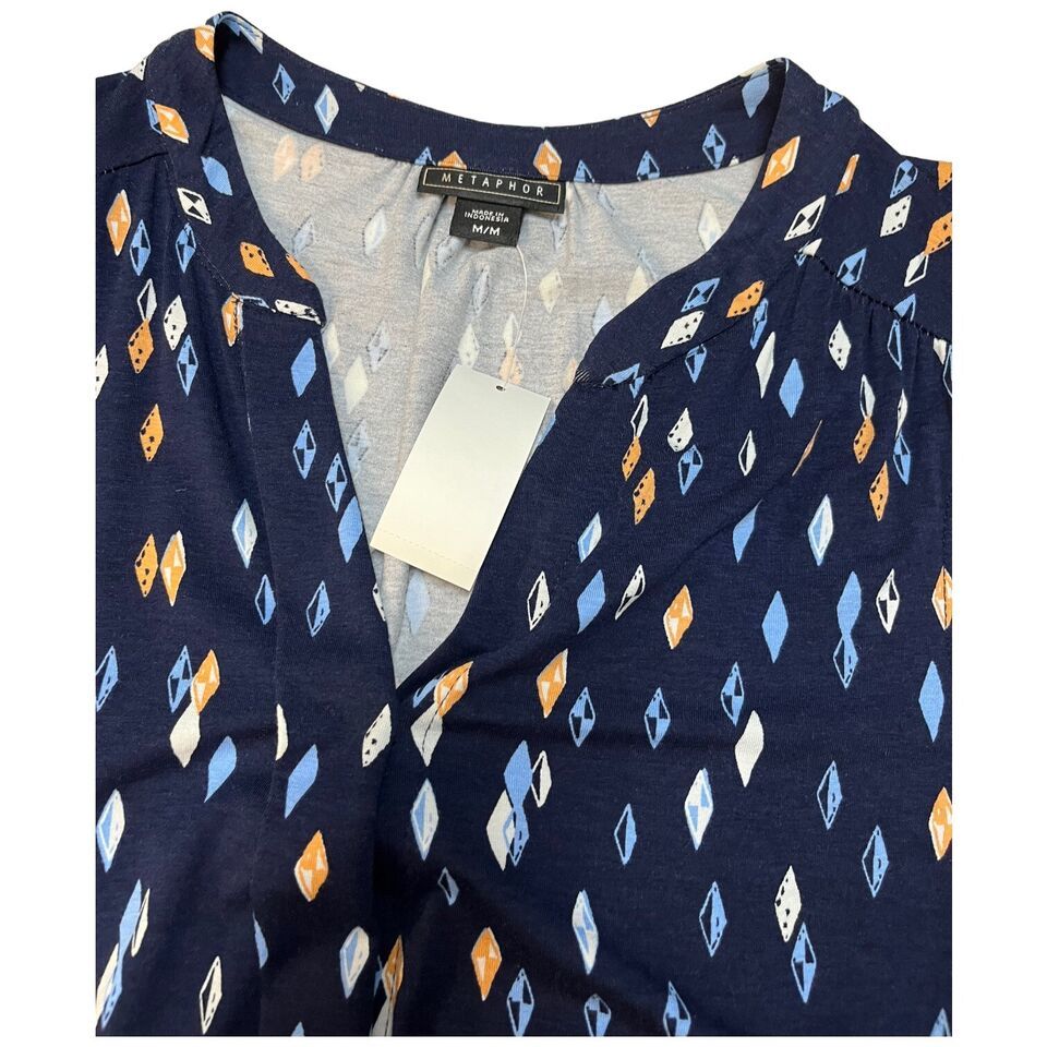 New Metaphor Geometric Diamond Sleeveless Drawstring Waist Shirt Dress Navy M Item image 10