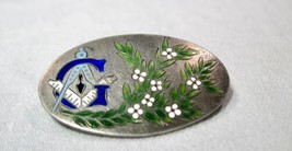 Vintage Sterling Silver Masonic Painted Enamel Brooch Pin K919 - £69.38 GBP