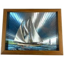 Nautical Sailboat Ship At Sea Metallic Foil 3D Vintage  Print w/ Frame 8” X 7” - £25.72 GBP