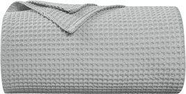 PHF 100% Cotton Waffle Weave Blanket Queen Size 90&quot; x 90&quot;-Pre-Washed, Light Grey - £50.33 GBP