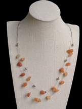 New Orange Stone Layered Silver Tone Wire Necklace &amp; Earring Set Pebble ... - £3.09 GBP