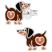 Dachshund Dog 925 Sterling Silver Stud Earrings - £11.19 GBP