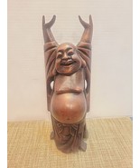 Large Hand Carved Wooden Buddha Happy Antique Meditate - $25.36