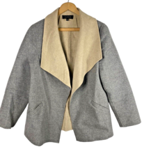 Talbots Medium Open Front Wool Jacket Coat Gray Tan Inside Womens 10 12 Pockets - $27.69