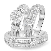 1 Ctw Real Moissanite 14K White Gold Over Matching His &amp; Her Trio Ring Set - $147.82