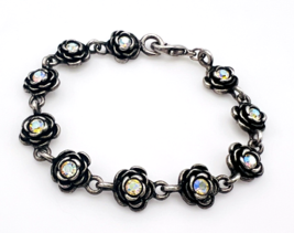 Premier Designs Primrose Antique Silver Tone AB Flower Bracelet - $21.78