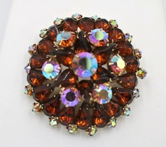 Vintage Topaz AB Rhinestone Crystal Domed Gold Plated Brooch Pin - £31.13 GBP