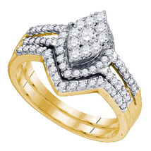 10k Yellow Gold Round Diamond Oval Cluster Bridal Wedding Engagement Ring Set - £686.64 GBP