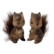 Vintage Enesco Ceramic Salt &amp; Pepper Shaker Squirrel Chipmunks Furry Tail Acorn - £14.70 GBP