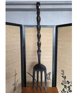 Vintage 40" Carved Wood Fork and Spoon Tiki Totem Wall Decor Set