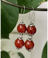 925 Sterling Silver + 10 mm Rnd Beads Original Red Orange Onyx  2 - £17.81 GBP