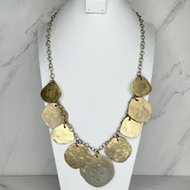 Chico&#39;s Chunky Hammered Metal Gold Tone Long Chain Link Necklace - £12.13 GBP